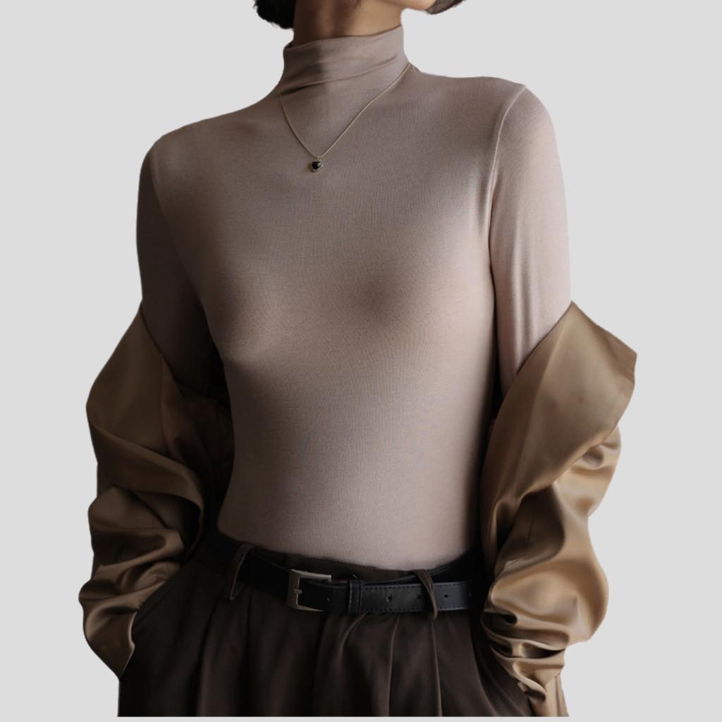 Simple Women's Modal Base Shirt Half-High Neck Pullover Base Shirt Slim-Fit Long Sleeve Stretch T-Shirt