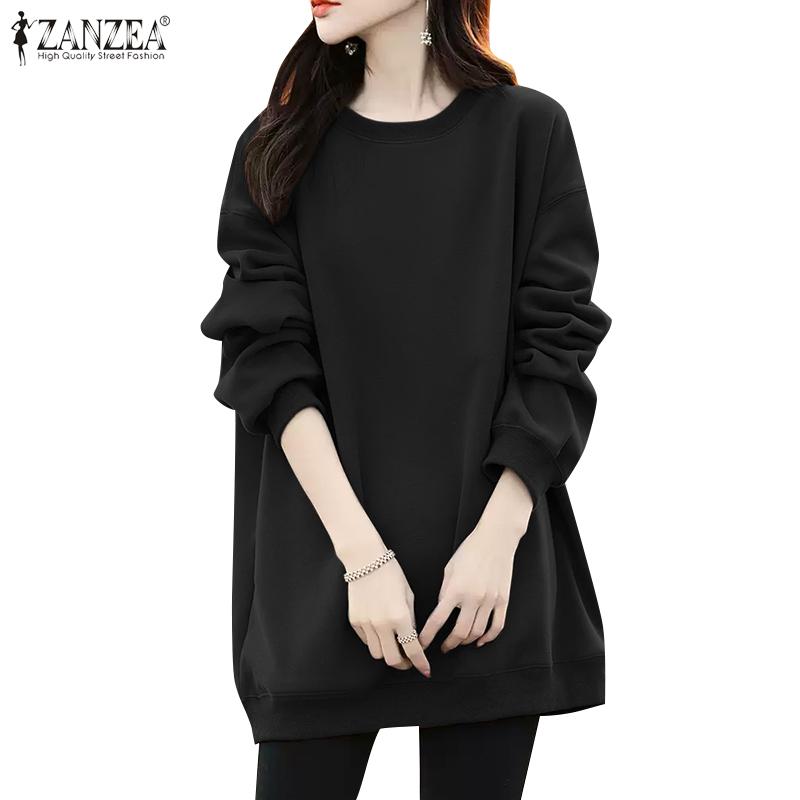 ZANZEA Women Casual Crew Neck Long Sleeve Loose Pullover Sweatshirt