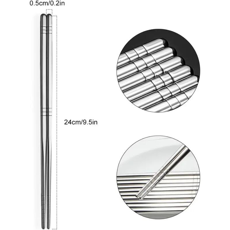 Premium Reusable Stainless Steel Chopsticks, Square Non-Slip Design, Dishwasher Safe, Perfect for Home, Hotel & Restaurant