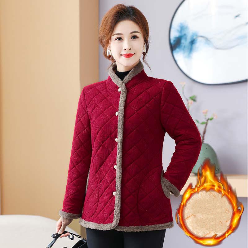 

Осень Зима Новое Женское Пальто Мода Воротник-стойка Однотонное Карманы Однобортное Плюс Бархат Утепленное Кардиган Куртки Хлопковые Топы 5XL бордовый