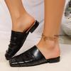 Fashion Shimmery Metallic Gold Silver Closed Toe Women Summer Slides Sandals Square Low Heels Slip-on Casual Mules Slippers Big Size 42