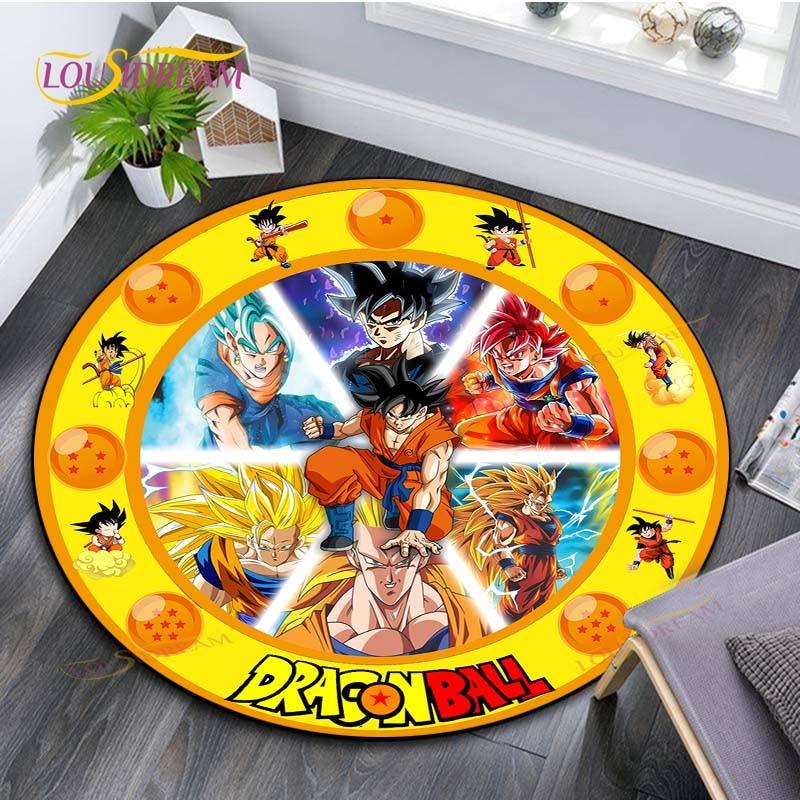 Runder Teppich für Wohnzimmer Teppiche Schlafzimmer Kinder Teppich Badezimmermatte 3D Dragon Ball Goku Druck Bodenmatte Kinderzimmer Teppich