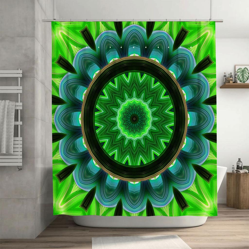 Green Blue Circular Mandala Shower Curtain Waterproof Bathroom Decor for Home Decoration in Solid Colors Patterns from Home Gard