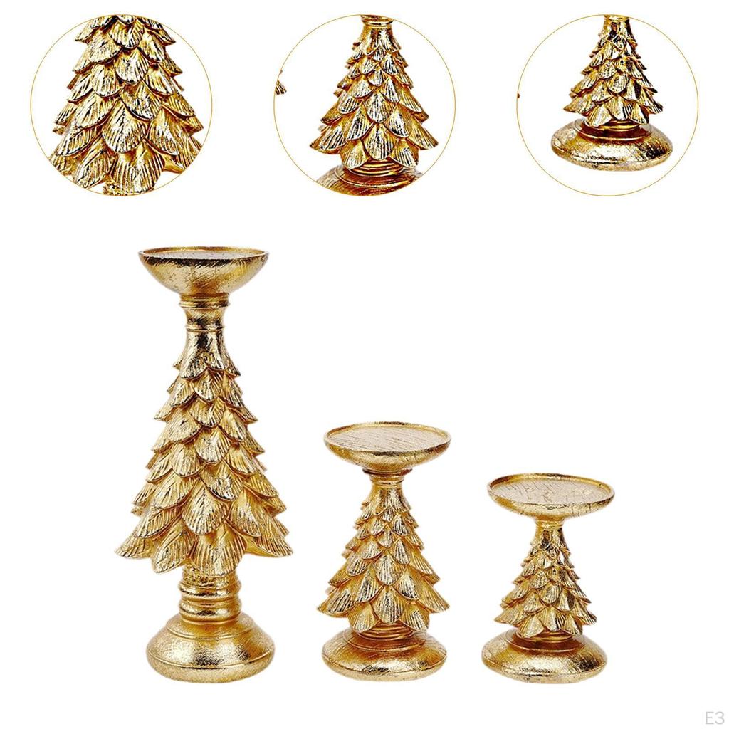 3 Christmas Candle Holders Resin Tea Light Decoration Candlesticks for Party Table