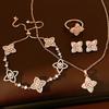 Rose Gold Plated Zircon Clover Flower Jewelry Set Women Earrings Necklace Bracelet Trio Stylish Korean-Inspired Accessory