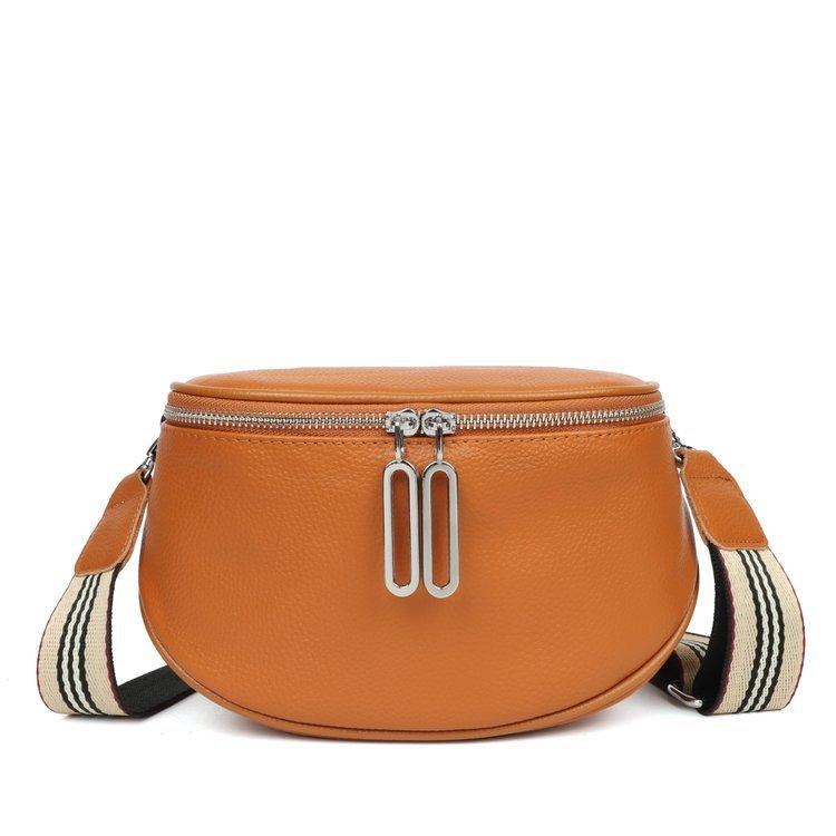 Leather Fashion Saddle Bag Women'S Bag Messenger Bag Double Zipper First Layer Cowhide Bag Shoulder Bag