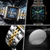 Orologio da uomo quadrato di marca nuova, lusso leggero, elegante, casual da lavoro, cinturino in acciaio, luminoso, impermeabile, da polso