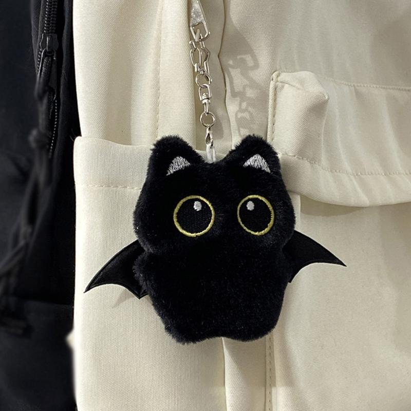 Black Cats Keychain Bag Charm With Ghostly Wing Soft Plush Lovely Style Christmas Halloween Gift Accessories