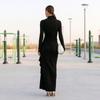 Women's Elegant High Neck Long Sleeve Bodycon Formal Evening Dress with Pleated