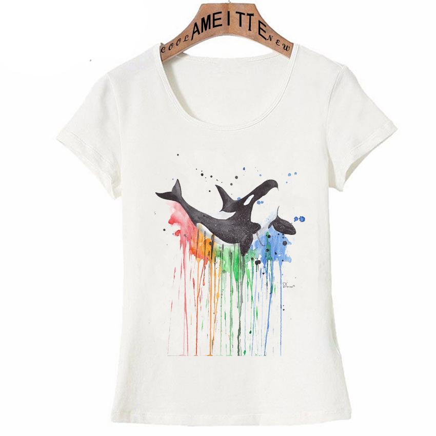 Watercolor The King Orca Print T Shirts Tattoo Art Killer Whale Design T Shirts Funny Summer