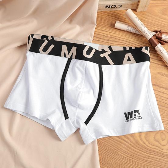 Men Boxer Underwear Elastic Mid-Waist Design Breathable Shorts Briefs Letter Print U-Convex Smooth Wiring Panties