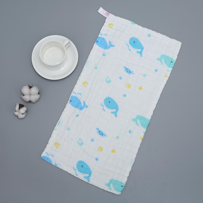 6 Layer Pure Cotton Baby Gauze Square Towel High Density Printed Children Face Washing Saliva Towel Soft Absorbent