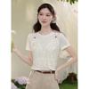 Lu Xiangnan Women's Apricot Faux Two-Piece Short Sleeve T-Shirt
