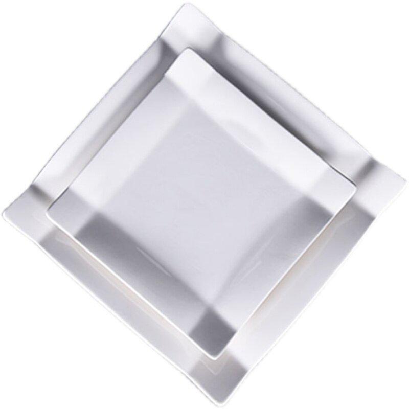 Pure White Ceramic Square Steak Plate - Irregular Design, Creative Western Flatware for Home and Hotel Dining.