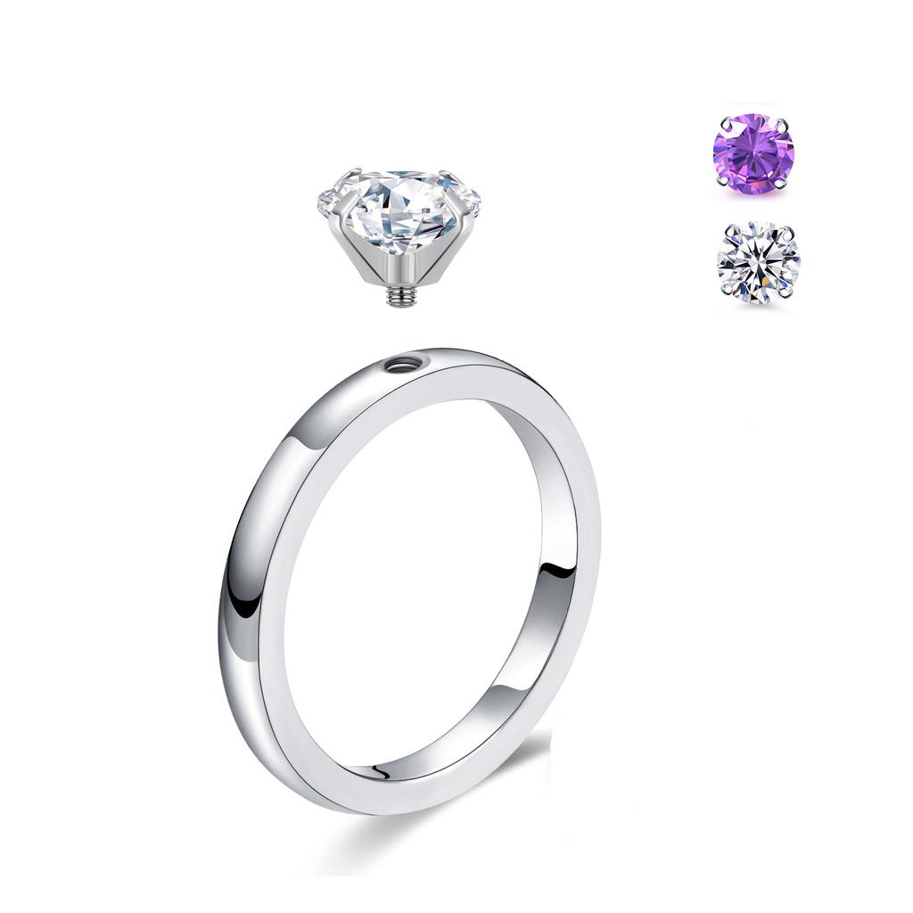Doe-het-zelf 1,5 CT Solitaire Verlovingsringen Trouwringen Verwisselbaar Roestvrij Staal Ronde Zirkonia Belofteringen voor Haar