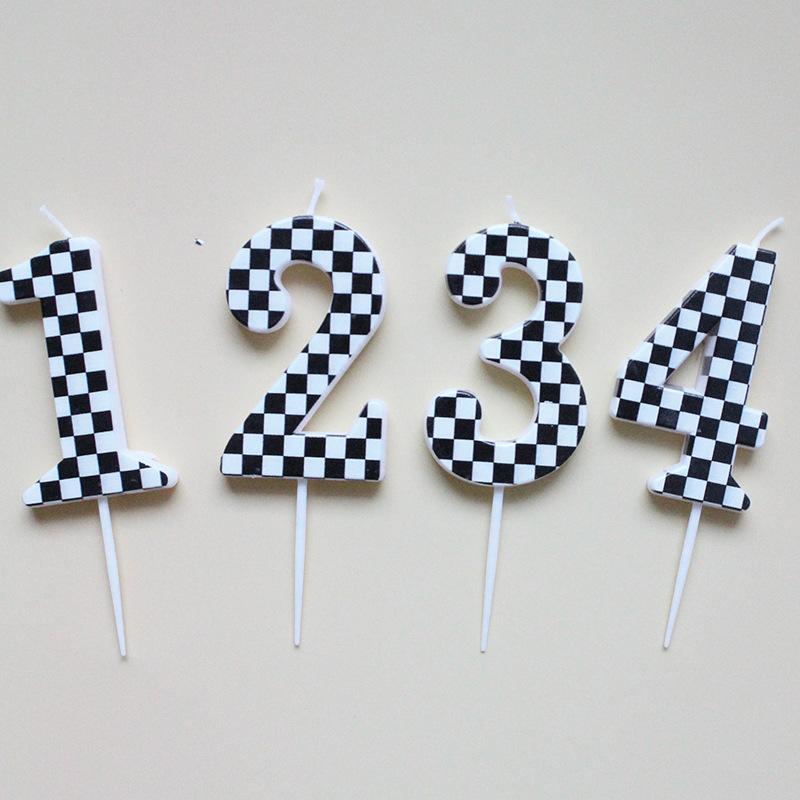 Checkerboard Number 0-9 Candle Birthday Party Decoration Black and White Checkered Card Number Candle
