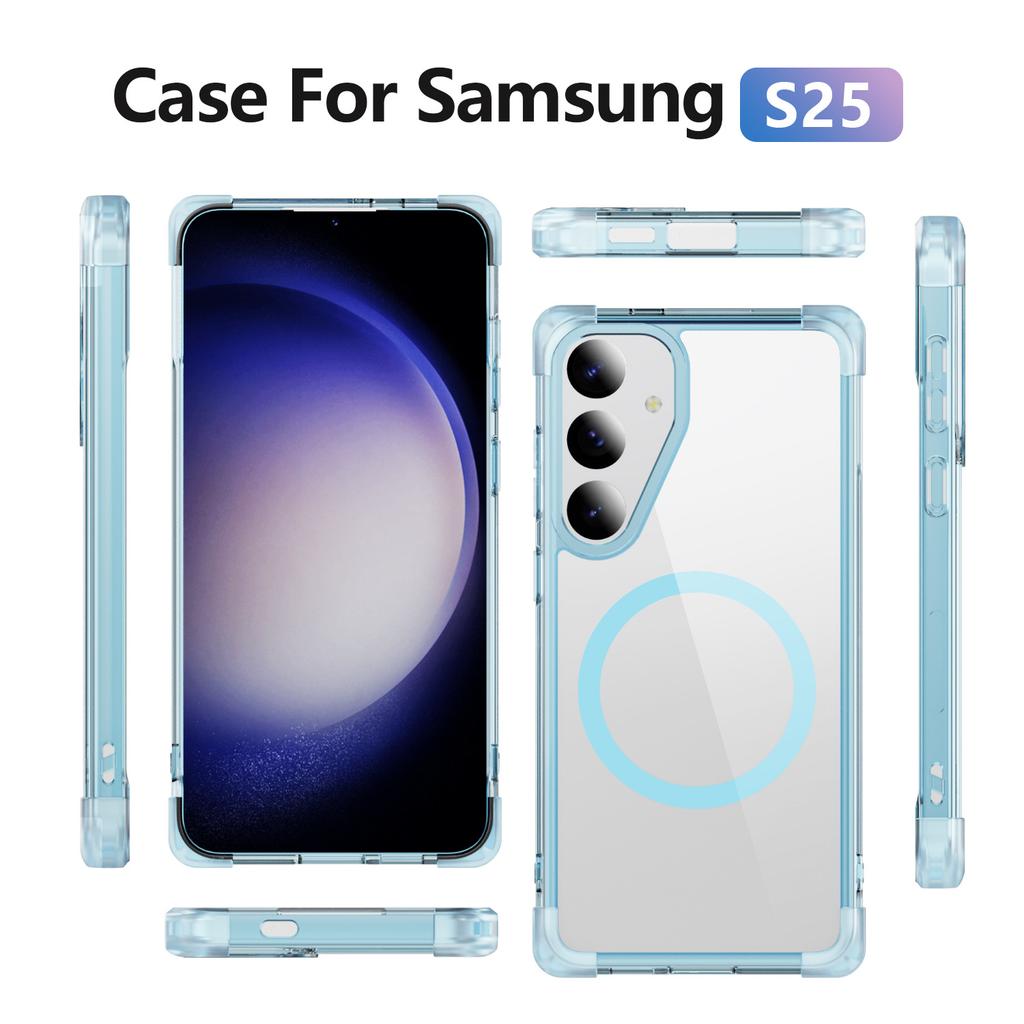 Populärt mobilskal för Samsung S25 Magnetisk ring Stöttåligt Transparent Trådlös laddning Transparent mobilskal