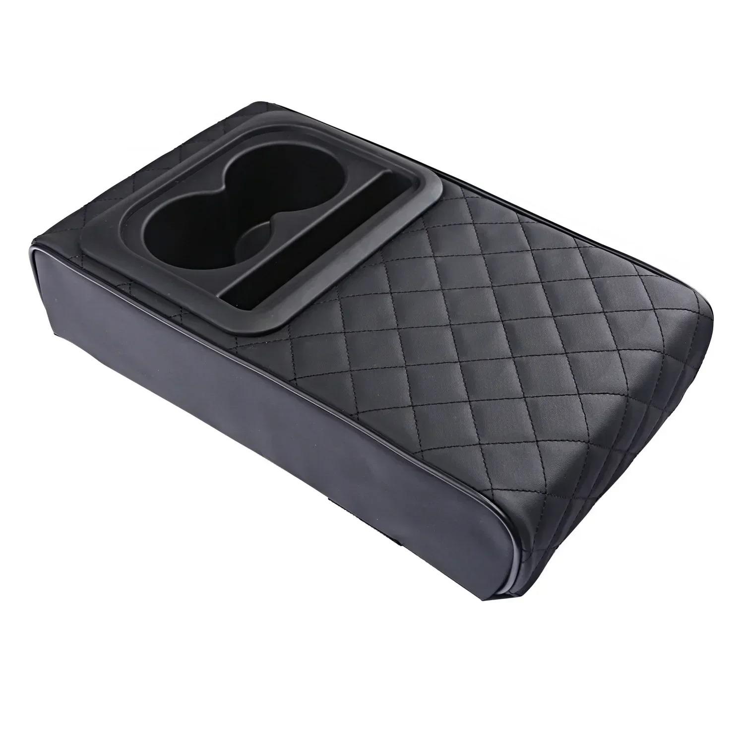 

Car Armrest Cushion Center Console Pad with Cup Holder PU Leather Auto Arm Rest Pillow Cover Portable Universal Fit Accessories