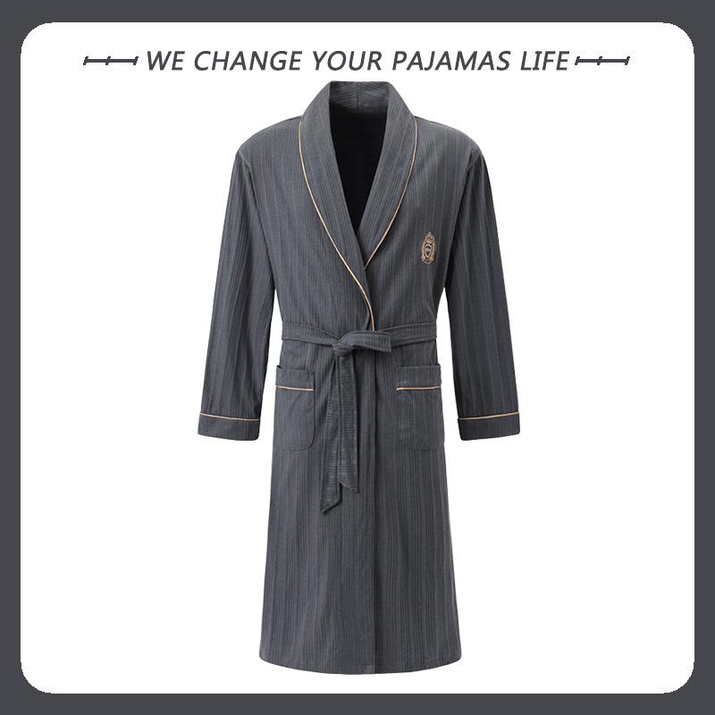 Men's Arctic Velvet Long-Sleeved Cotton Bathrobe - Spring & Autumn Style, Mid-Length, Plus Size, Youth Homewear