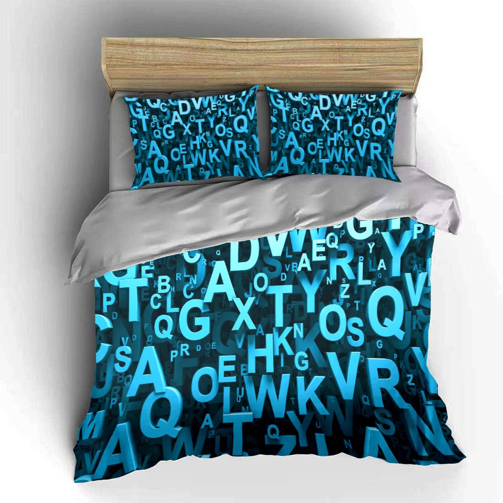 Blue Alphabet Pattern Bedding Set Bedding set (1 duvet cover, 2 pillowcases, duvet not included)