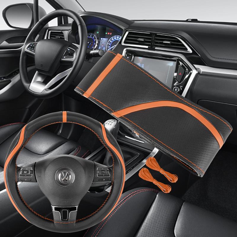 Χειροποίητο Κάλυμμα Τιμονιού από Γνήσιο Δέρμα, Αντιολισθητικό, Άνω Στρώμα από Δέρμα Αγελάδας που Απορροφά τον Ιδρώτα, Καθολικό για Όλες τις Εποχές.