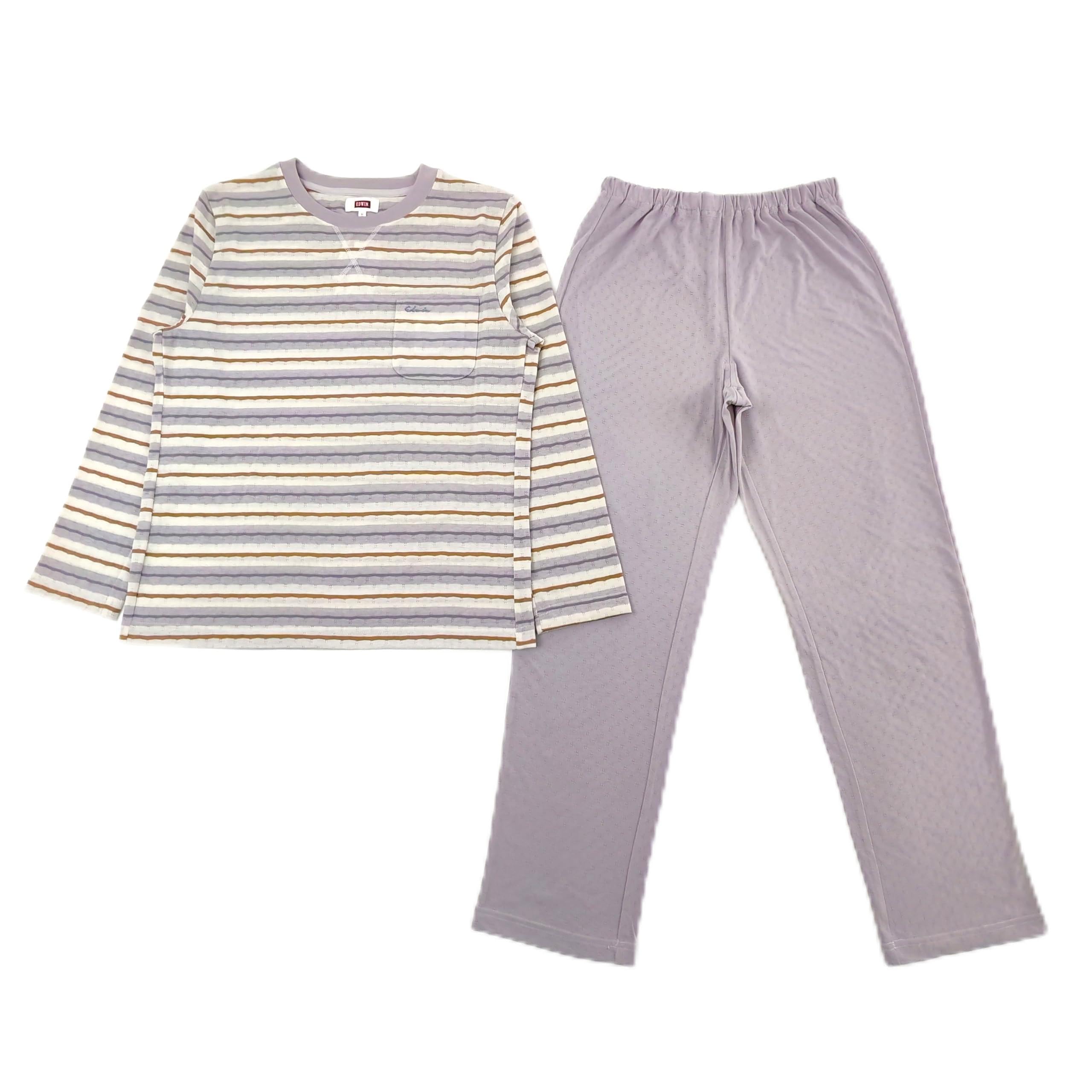 

Takihyo EDWIN Long Sleeve Cotton Blend Loungewear Women s Pajamas, Jersey, Moisture-Wicking, Quick-Drying, фиолетовый