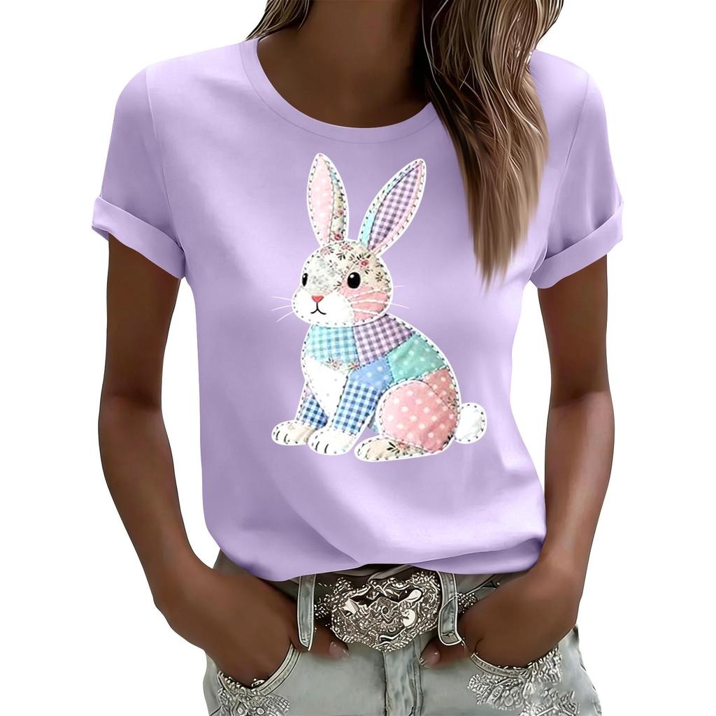 Camiseta Casual Estampada de Mujer Jersey de Cuello Redondo Manga Corta