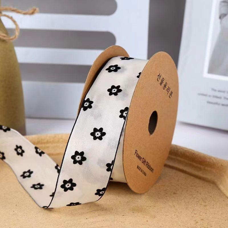 Bow Webbing Korean Flocking Yarn,10 Yards Width 4cm Polka Dot Snow Yarn Flower Packaging Baking Gift Straps Hair Accessories DIY