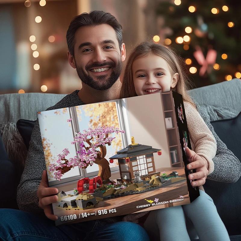 916PCS Cherry Blossom Tree Potted Building Block Flower Plant Bonsai Bouquet Model Bricks Home Decoration Toys For Kids Gifts