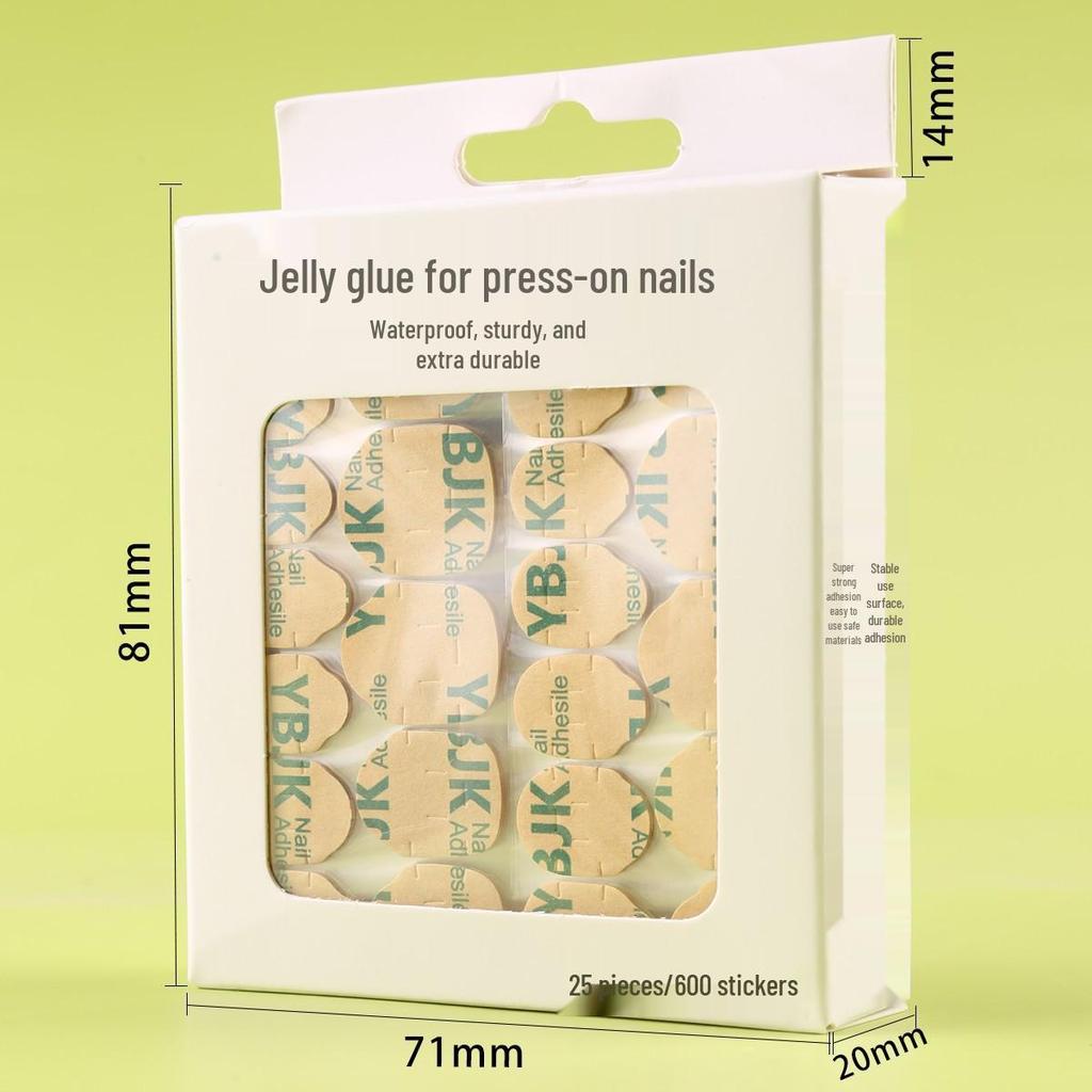 YBJK Boxed Jelly Glue: Upgraded Super Sticky Waterproof Nail Adhesive - 600 Kraft Paper Stickers, 25 Sheets