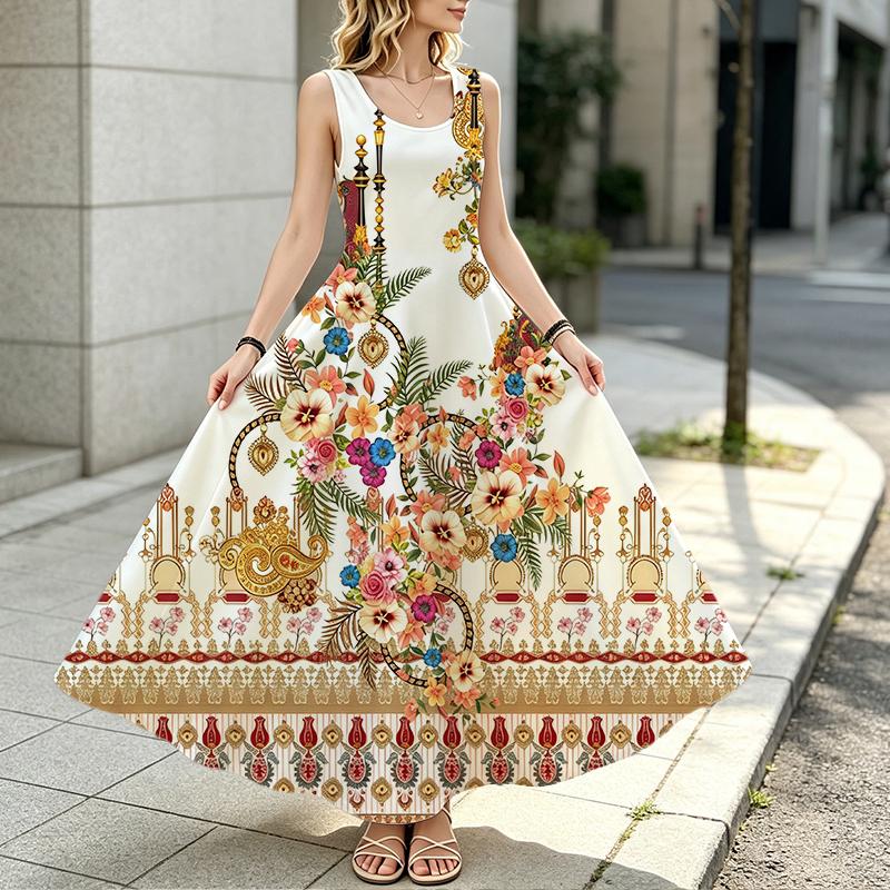 Women's Boho Floral Sleeveless Flowy Maxi Dress,Comfortable Fabric & Versatile,Ideal for Daily Casual,Spring Fall Layering