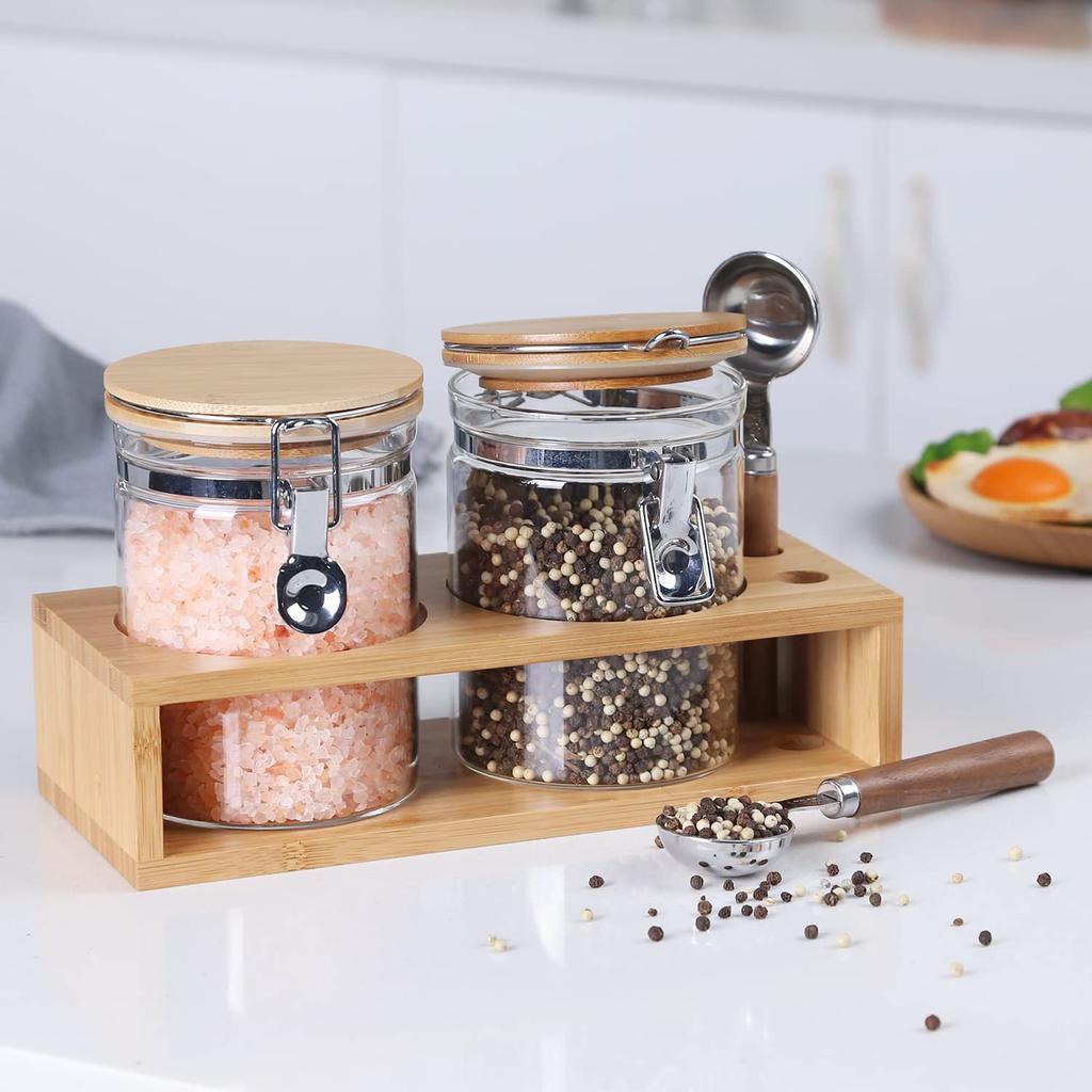 KKC Canister Glass Jar Airtight Container for Coffee Beans/Ground 250g, Coffee, Sugar, Salt, Etc. Popular Airtight Storage Container, Snow Peak, Set O