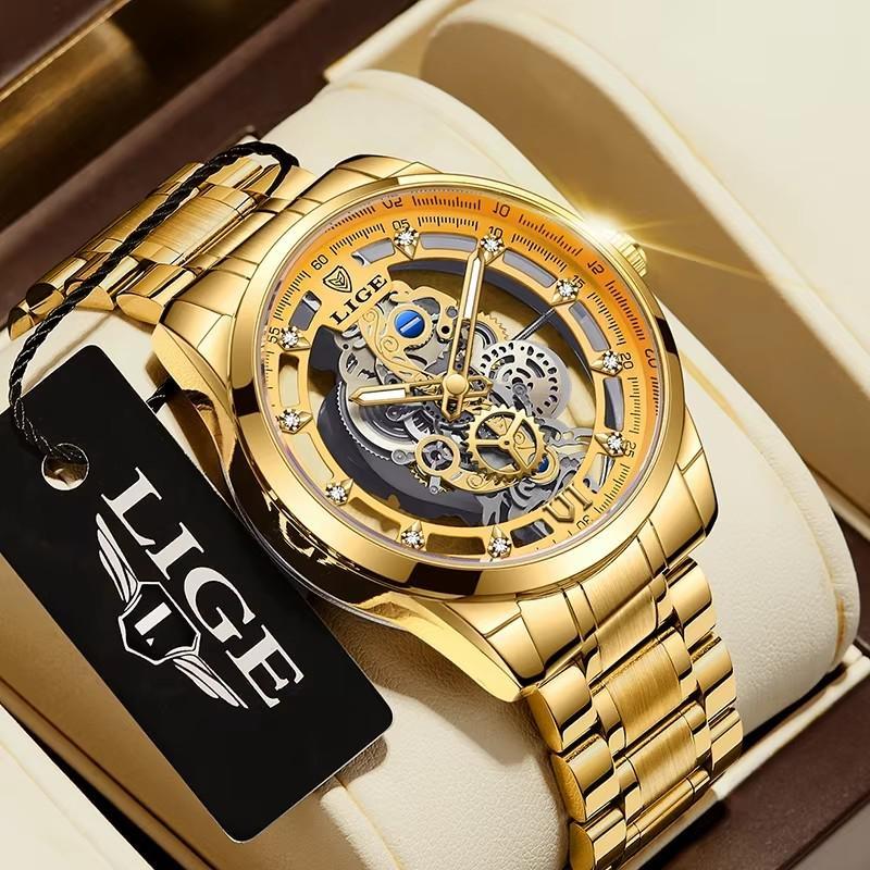 Men Watch Skeleton Quartz Wristwatch Gold Skeleton Retro Man Watch Top Brand Luxury Clock Mens Watches