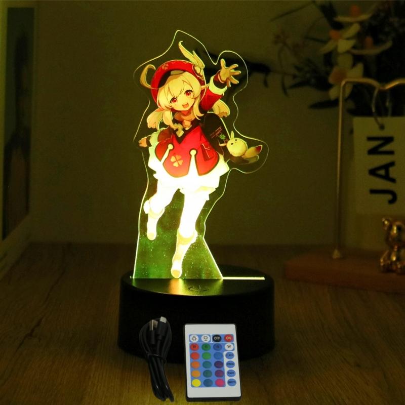 Genshin Impact 3D Lamp LED Night Light Anime Figures Zhongli Raiden Shogun Remote RGB Dream Colors Kids Bedroom Home Decor Gifts