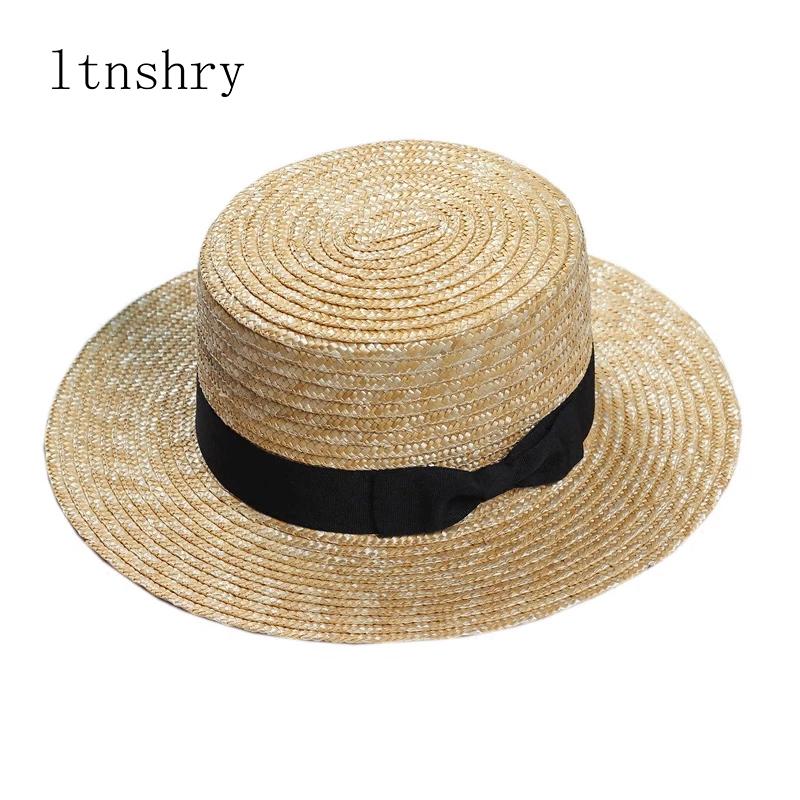 

New Summer Women s Boater Beach Hat Wide side Female Casual Panama Hat Lady Classic Flat Bowknot Straw Sun Hat Women Fedora 55-58cm