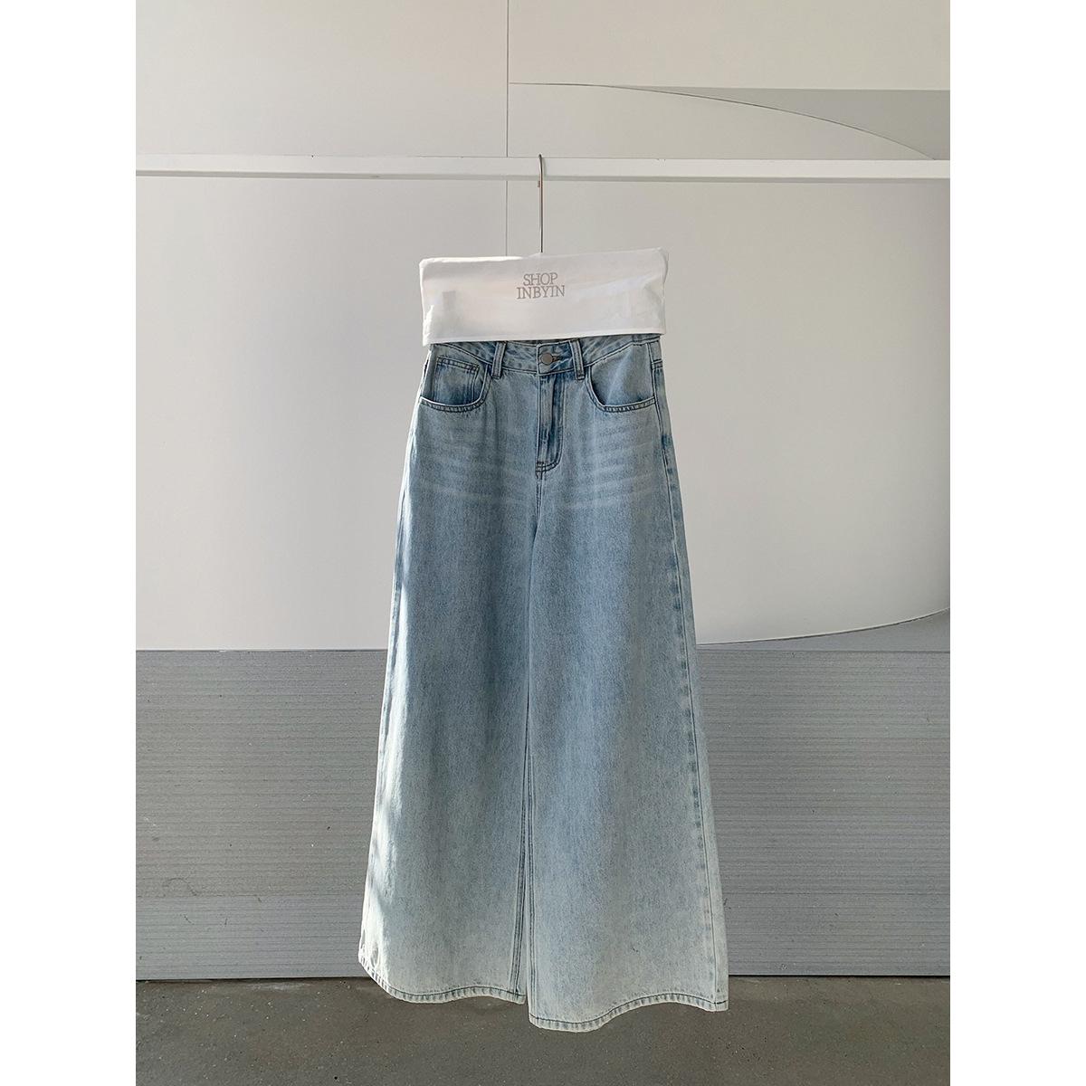 

Yi En Ou Korean High-Waisted Wide-Leg Jeans: 2026 Slimming, Loose-Fit, Floor-Length Women s Pants Medium светло-синий
