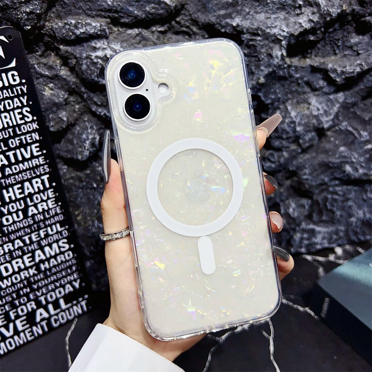 

The Glitter Shell Pattern Phone Case Is Suitable for IPhone16 Anti-drop Magnetic 15pro Max Protective Case and Apple Plus iPhone12Promax