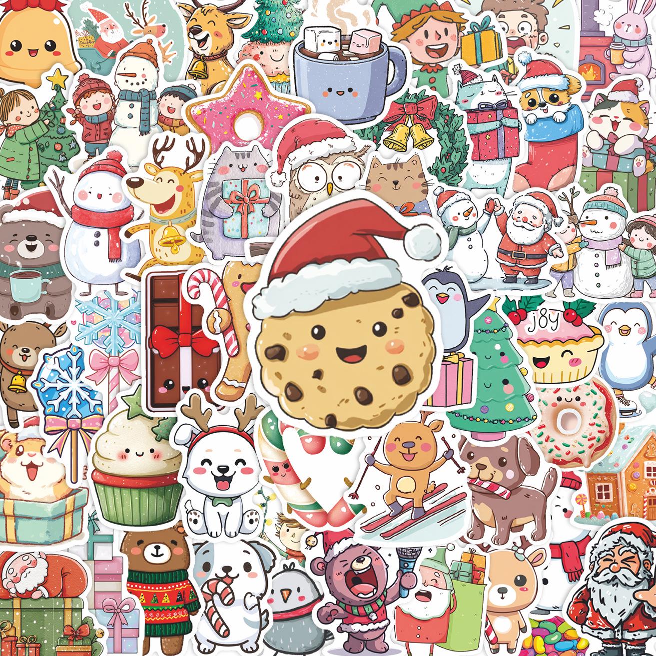 

60PCS Cute Cartoon Christmas Waterproof Stickers for Notebooks, Phone Cases, and Water Cups - Creative Decoration