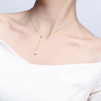 [S] Lång Pärla Justerbar Ring Mode Halsband_Ih