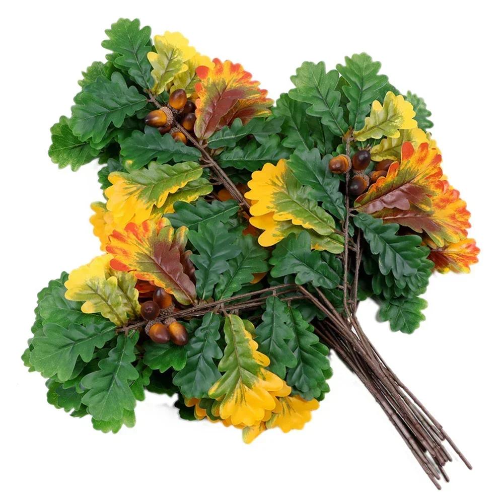 Innovative Home Decor Simulated Fruit Glued Oak Leaf Multicolor Plastic Plant Wall Decoration for an Artful Touch