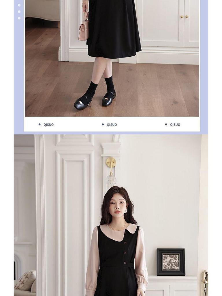Autumn/Winter Plus Size French Elegant Doll Collar Long Sleeve Two-Piece Slimming Dress for Women