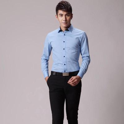 Chemise de travail à manches longues slim fit infroissable pour homme – Blanche Col petit, Formel professionnel Style coréen