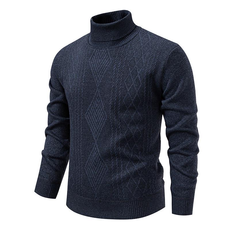 Men's Autumn-Winter Plus Velvet High Neck Sweater - Warm, Thick Knitwear for Middle-Aged Dads