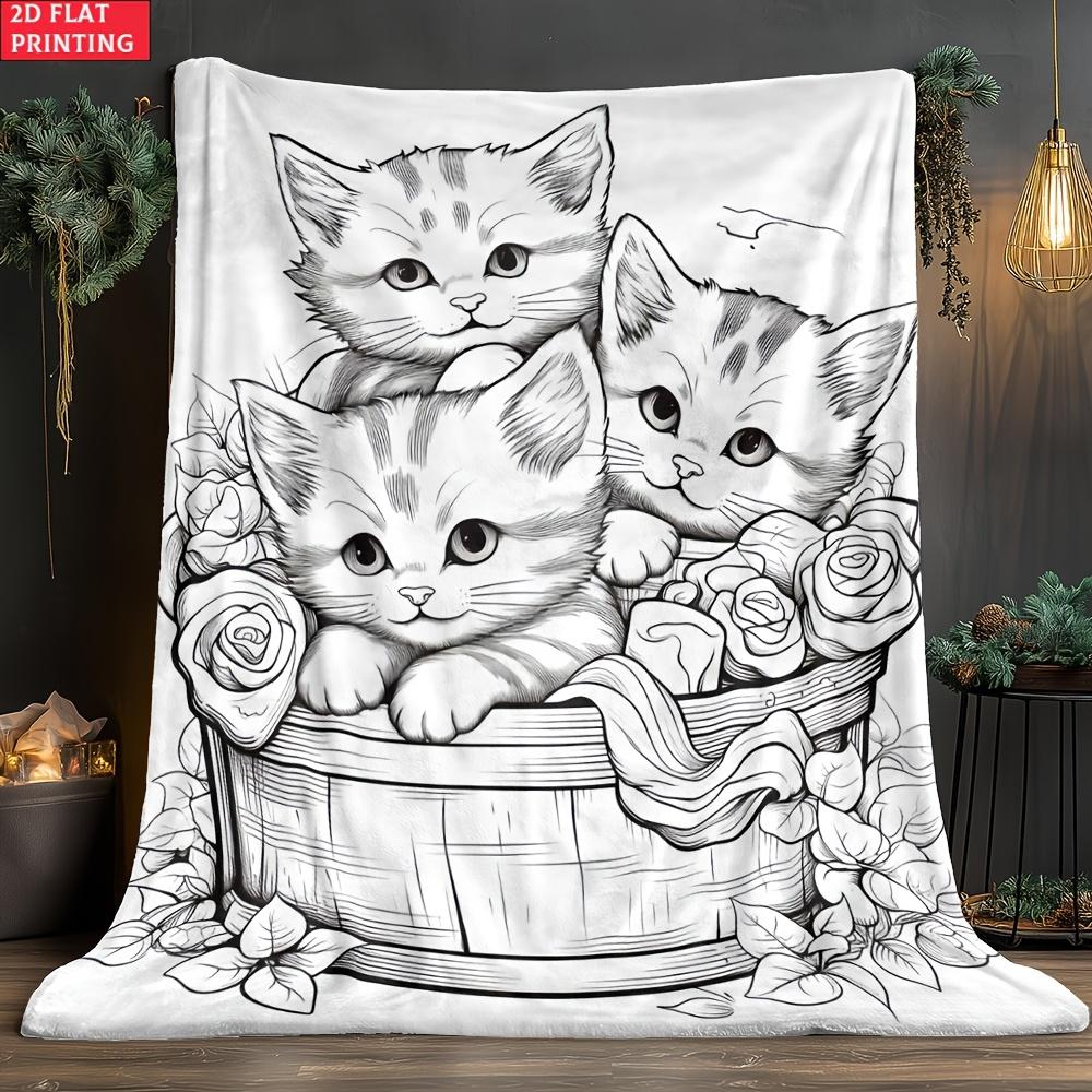1 Stück 2D Flach Das Kätzchen in der Linie Malkorb Tragbare Decke - Leichte Heimdekoration Bettwäschedecke Geeignet für Tra 75cm*90cm gray