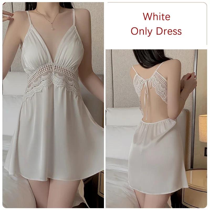 Pajama Set Women's Sexy Pajamas Satin Soft Backless Suspender Dress with Bra Pajama Set Women