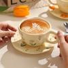 300ML Korean Style Hand Pinched Irregular Ceramic Mug Hand-painted Flower Heart Coffee Cup Breakfast Milk Afternoon Tea Cup Gift