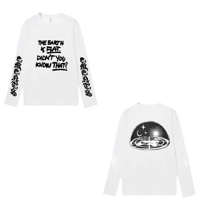 2023 Męski Czarno-Biały Bawełniany T-shirt z Długim Rękawem z Nadrukiem Amerykańskich Liter