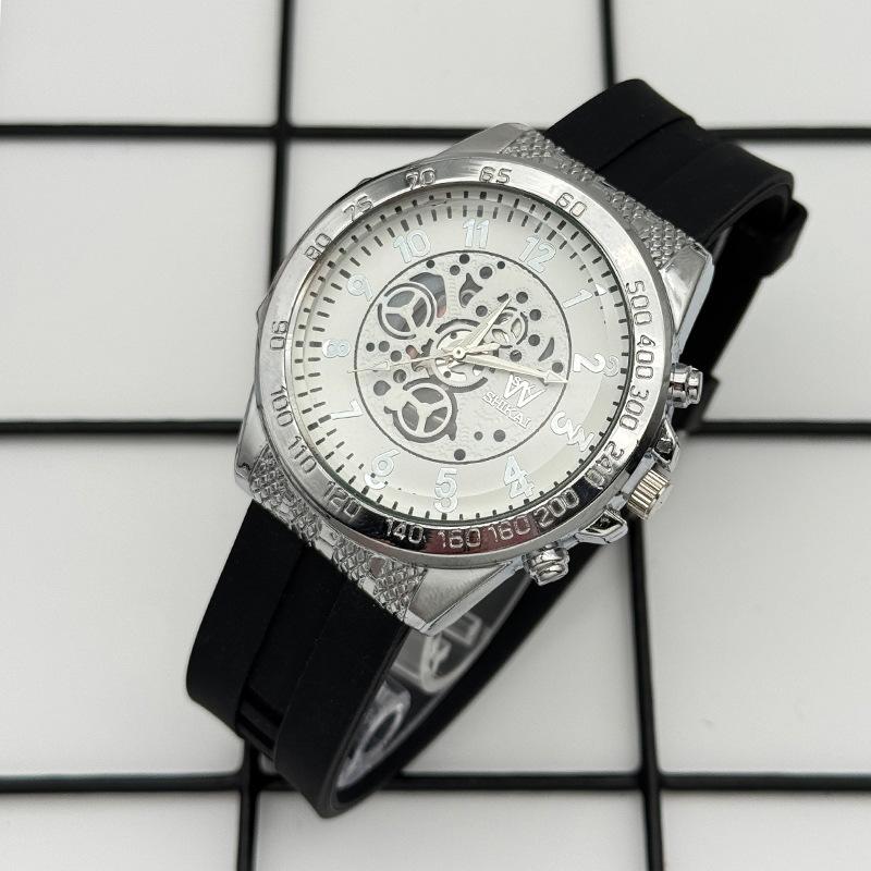 JYL Men's Watch Student Fake Three-eye Hollow Silicone Strap