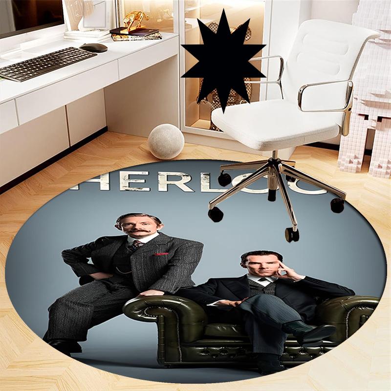 Sherlock Printed Round Rug Carpet Chair Rug Area Rug Entryway Doormats,for Office Chair Living Room Bedroom Kitchen Room.