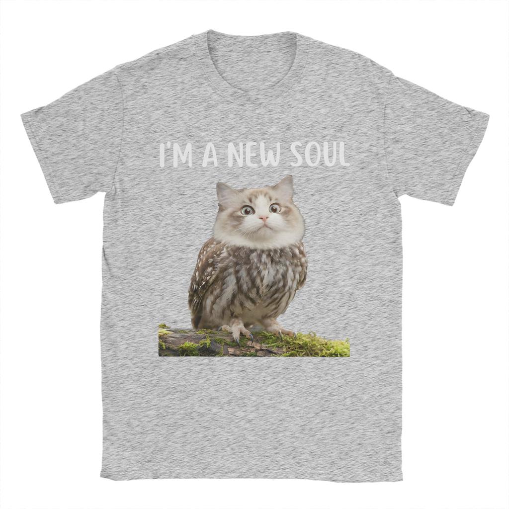 Vintage My Spirit Animal Funny Meowl TShirt for Men 100 Cotton T Shirts Cursed Cat Owl Brainrot Meme Short Sleeve Tees Clothes